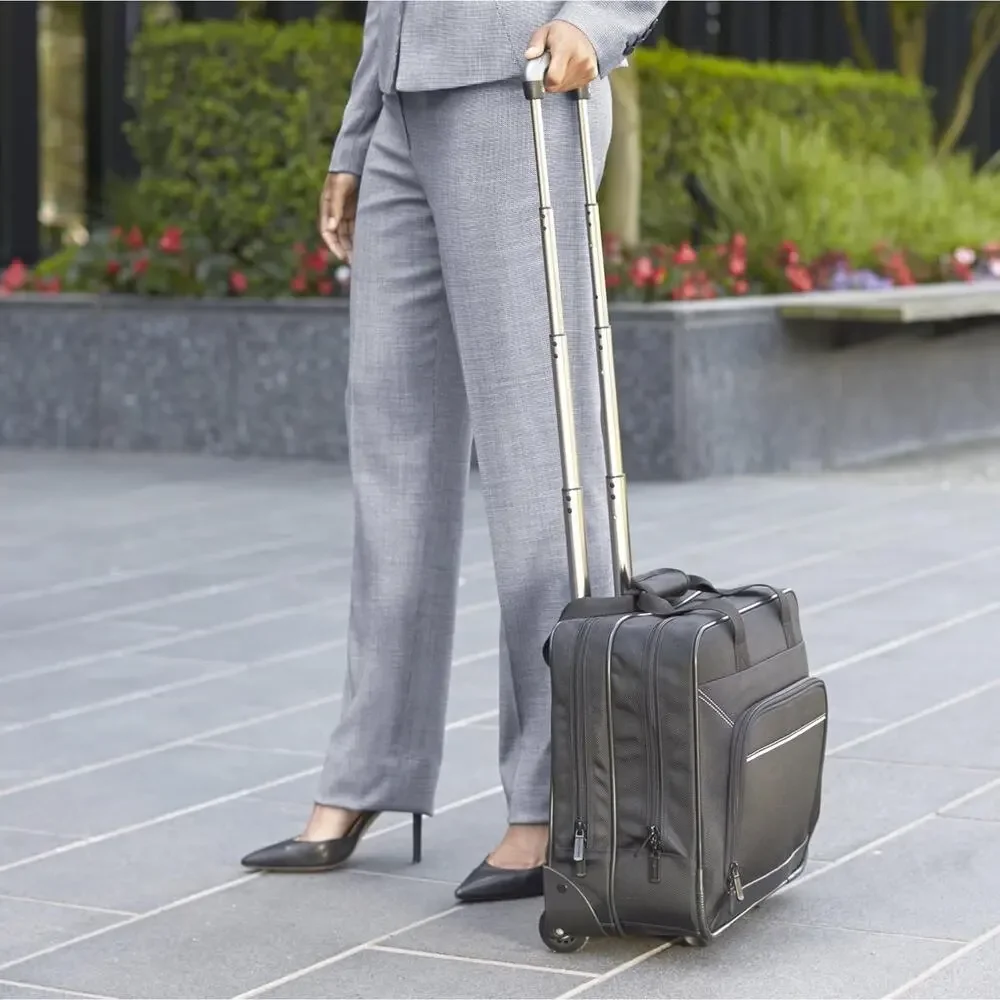Amazon Basics Rolling Wheeled Laptop Bag, 15.6 in, Black, Sturdy with Compart...